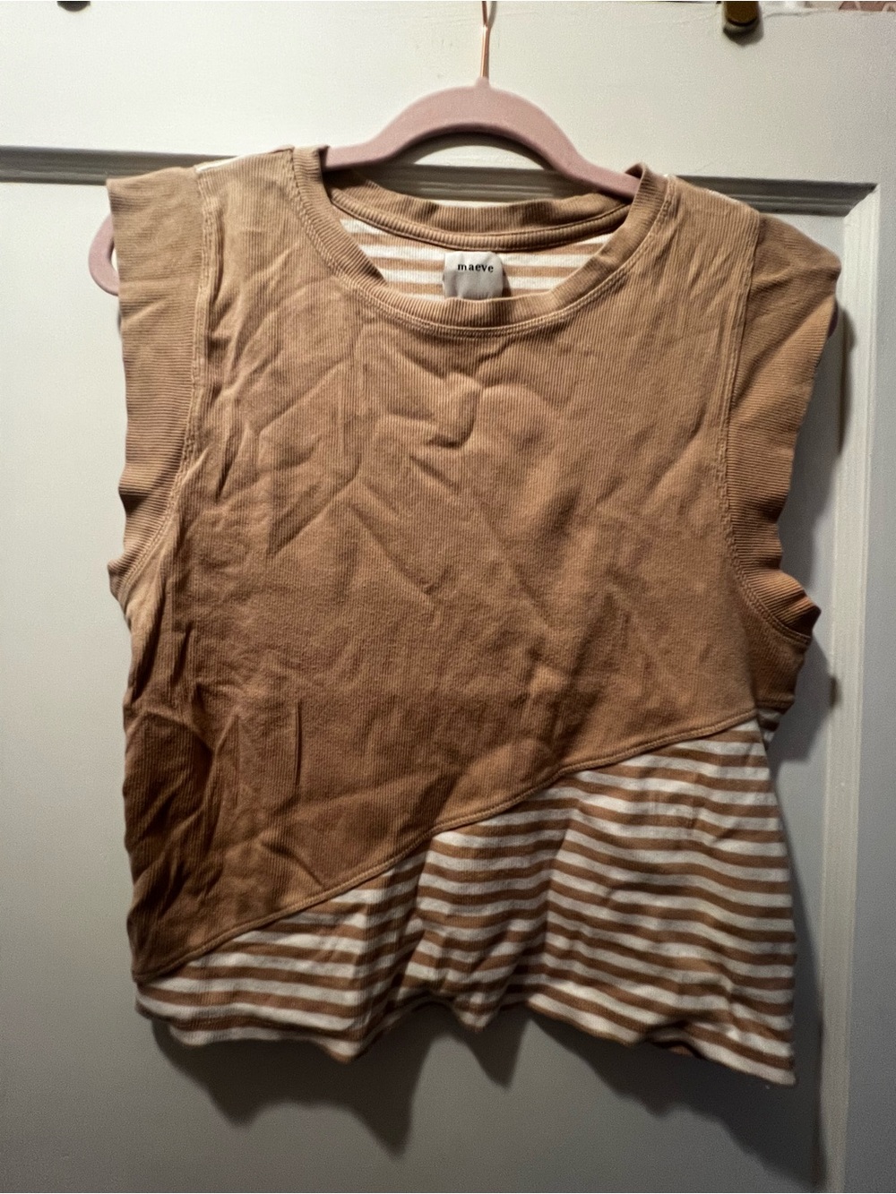 Maeve Tan Layered Tank with Cream Stripes